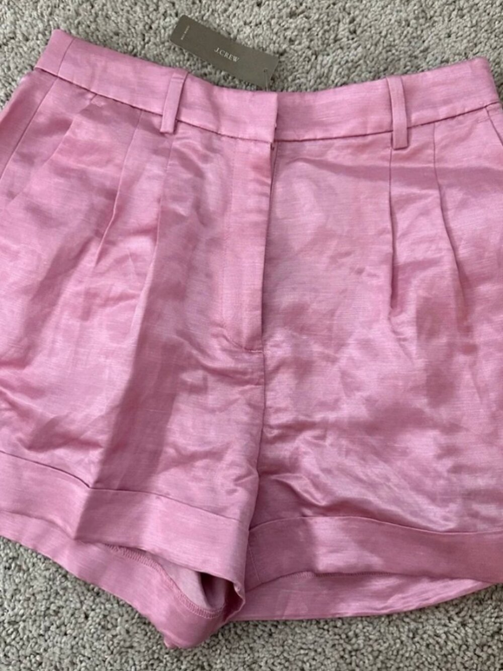 J. Crew Shorts 8 57% linen, 43% cupro Heart print, pink, coated denim